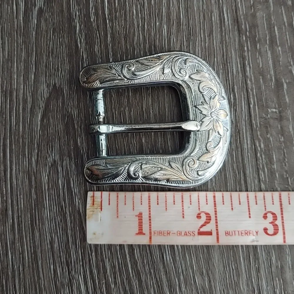 Silver Floral Engraved Belt Buckle
